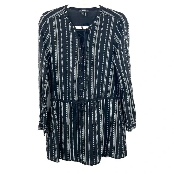 Paige poet tunic top black boho southwestern striped lightweight blouse M - Picture 2 of 11